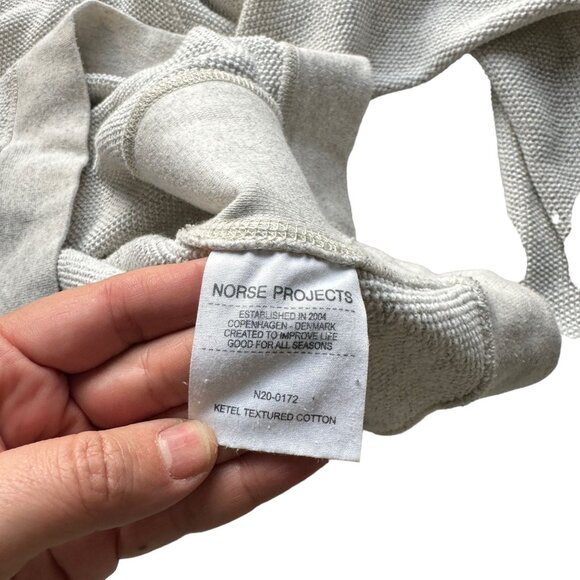Norse Projects Mens LARGE Ketel Textured Cotton Blend Light Gray Crew Pullover - Picture 8 of 9